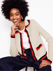 Boden Cream Holly Collared Knitted 100% Cotton Jacket - Image 1 of 8