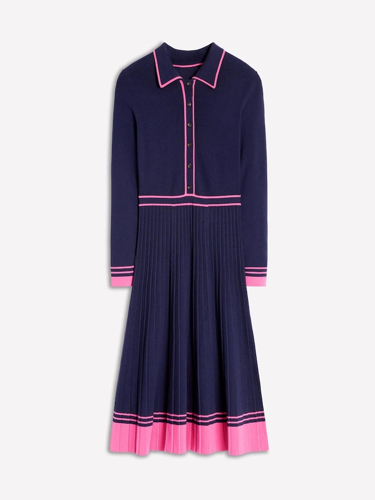 Boden Blue Collared Pleated Knitted Dress - Image 4 of 5