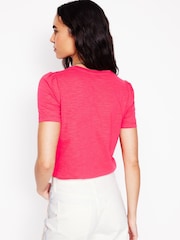 Boden Pink Puff Sleeve 100% Cotton T-Shirt - Image 3 of 5