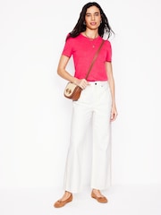 Boden Pink Puff Sleeve 100% Cotton T-Shirt - Image 4 of 5