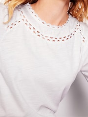 Boden White Daisy Long Sleeve 100% Cotton Top - Image 2 of 6
