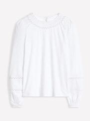 Boden White Daisy Long Sleeve 100% Cotton Top - Image 6 of 6