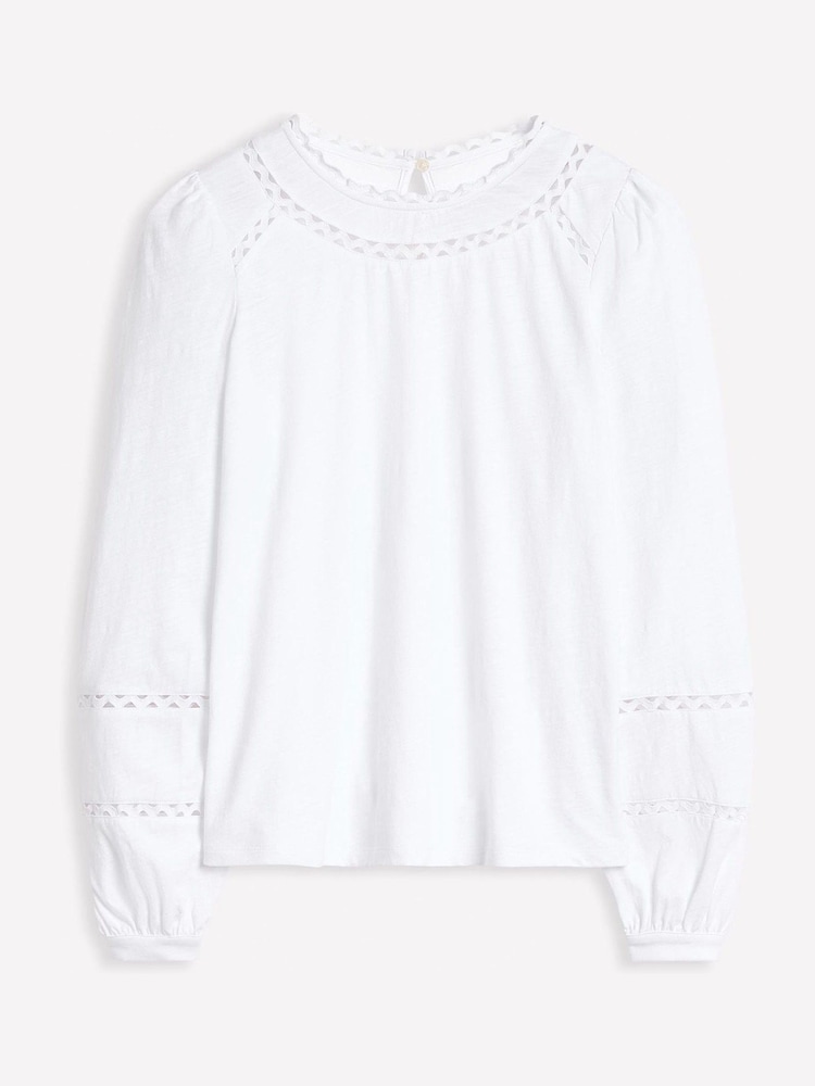 Boden White Daisy Long Sleeve 100% Cotton Top - Image 6 of 6