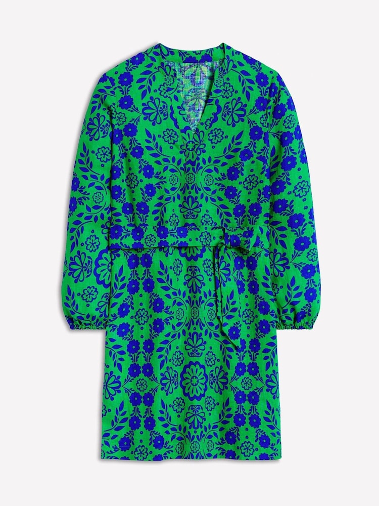 Boden Green Cleo Tie Waist 100% Linen Dress - Image 4 of 4