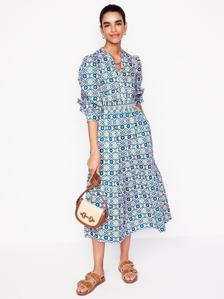 Boden Blue Elena Tiered 100% Cotton Midi Dress - Image 1 of 5