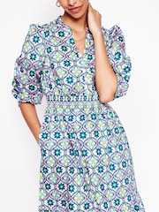 Boden Blue Elena Tiered 100% Cotton Midi Dress - Image 2 of 5