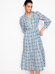 Boden Blue Elena Tiered 100% Cotton Midi Dress - Image 4 of 5