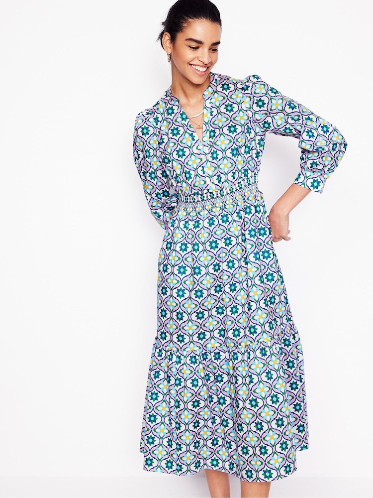 Boden Elena Tiered 100% Cotton Midi Dress - Image 4 of 5