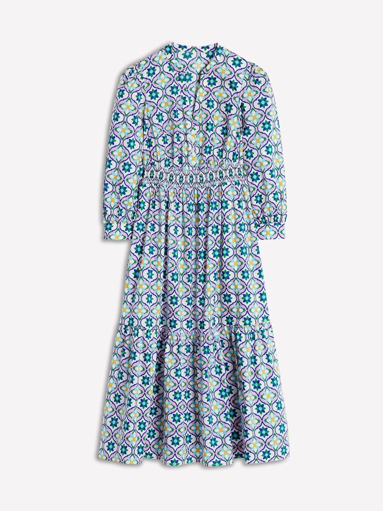 Boden Blue Elena Tiered 100% Cotton Midi Dress - Image 5 of 5