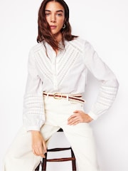 Boden White Lace Trim 100% Cotton Blouse - Image 1 of 6