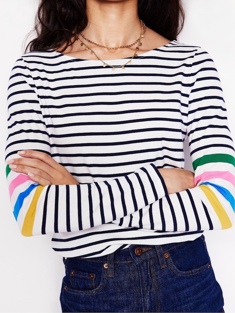 Boden Cream Ella Long Sleeve Breton 100% Cotton T-Shirt - Image 2 of 5 Boden Cream Ella Long Sleeve Breton 100% Cotton T-Shirt - Image 2 of 5