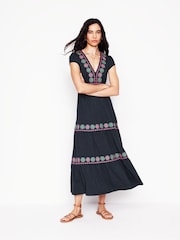 Boden Blue Embroidered Jersey Dress - Image 1 of 5