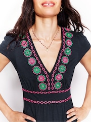 Boden Blue Embroidered Jersey Dress - Image 2 of 5