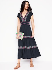 Boden Blue Embroidered Jersey Dress - Image 4 of 5