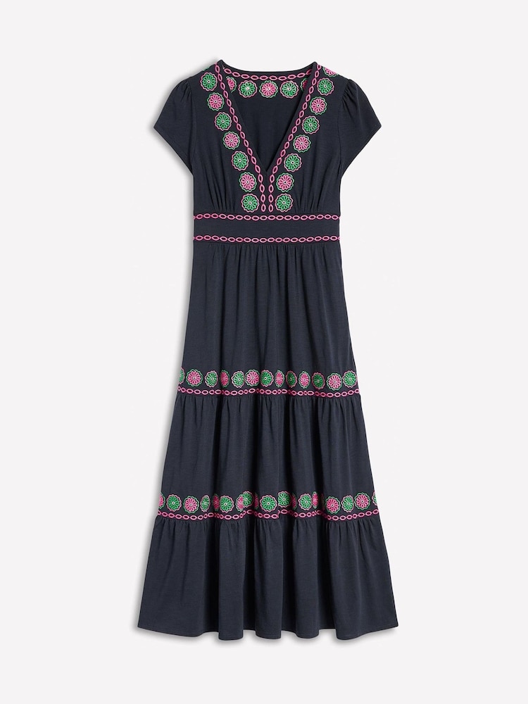 Boden Blue Embroidered Jersey Dress - Image 5 of 5