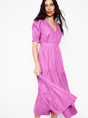 Boden Purple Anna Tiered Linen Midi Dress - Image 1 of 5