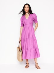 Boden Purple Anna Tiered Linen Midi Dress - Image 4 of 5