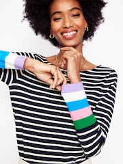 Boden Blue Ella Long Sleeve Breton 100% Cotton T-Shirt - Image 4 of 5