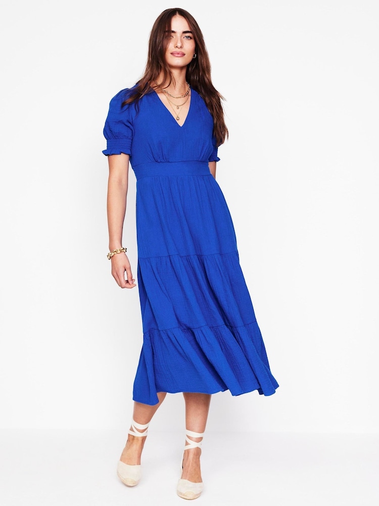 Boden Blue Anna Double Cloth Midi 100% Cotton Dress - Image 4 of 5