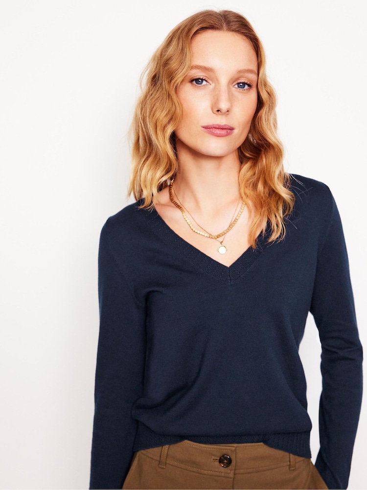 Boden Blue Emilia V-Neck Jumper - Image 1 of 6 Boden Blue Emilia V-Neck Jumper - Image 1 of 6