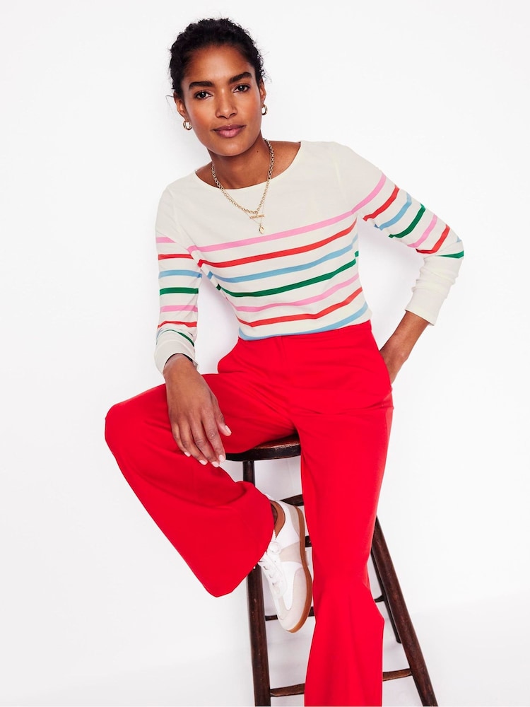 Boden White Ella Long Sleeve Breton 100% Cotton T-Shirt - Image 1 of 5 Boden White Ella Long Sleeve Breton 100% Cotton T-Shirt - Image 1 of 5