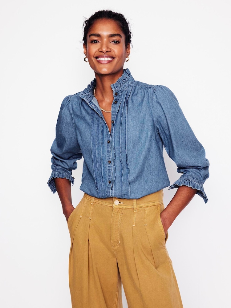 Boden Blue Felicity Denim 100% Cotton Blouse - Image 1 of 7