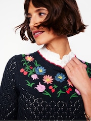 Boden Blue Embroidered 100% Cotton Jumper - Image 3 of 6
