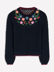 Boden Blue Embroidered 100% Cotton Jumper - Image 5 of 6