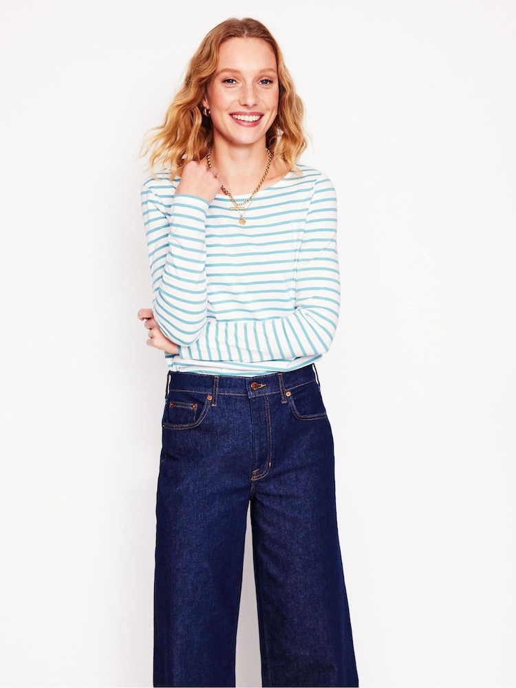 Boden Blue Ella Long Sleeve Breton 100% Cotton T-Shirt - Image 1 of 5