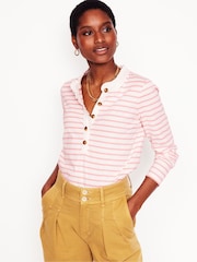 Boden Pink Frill Neck Breton 100% Cotton Top - Image 1 of 5