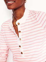 Boden Pink Frill Neck Breton 100% Cotton Top - Image 2 of 5