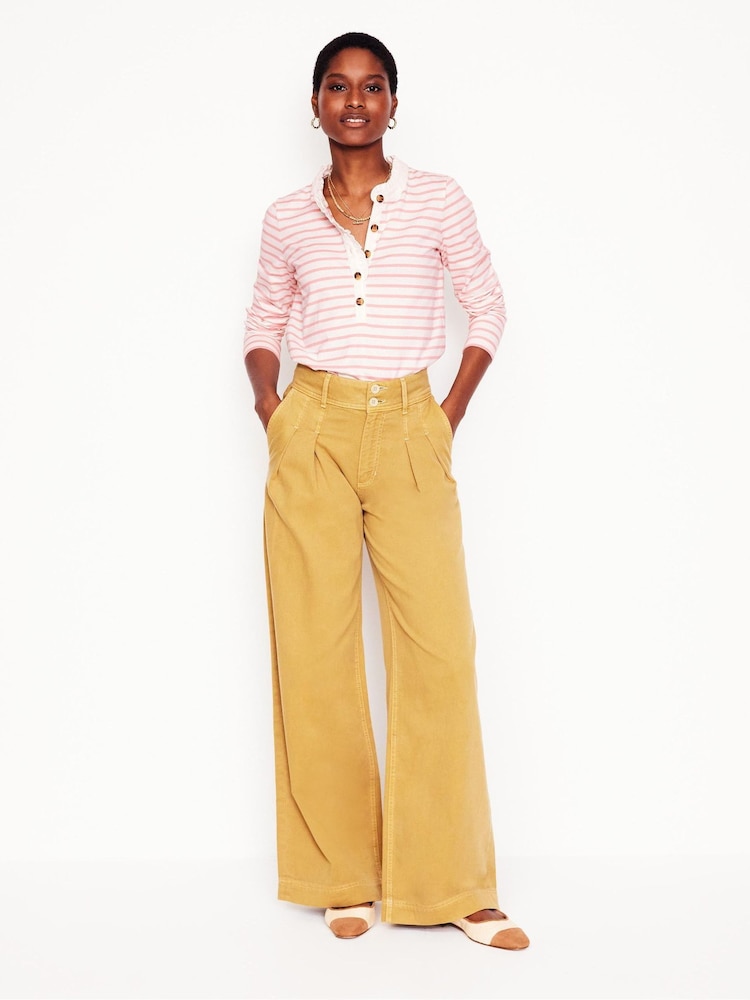 Boden Pink Frill Neck Breton 100% Cotton Top - Image 4 of 5