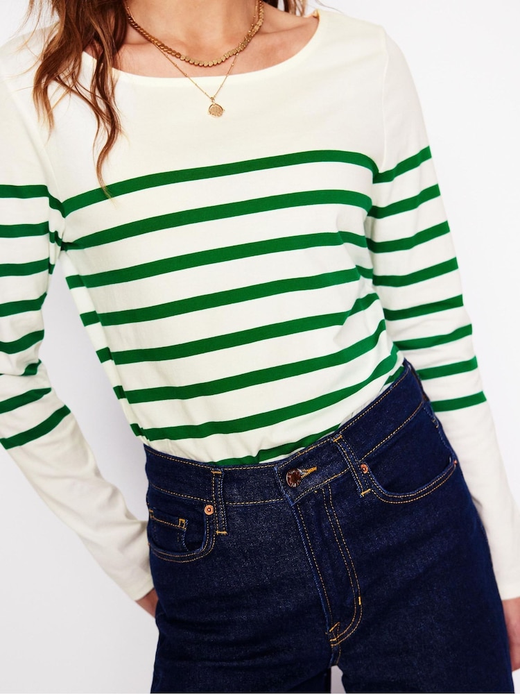Boden Green Ella Long Sleeve Breton 100% Cotton T-Shirt - Image 2 of 6