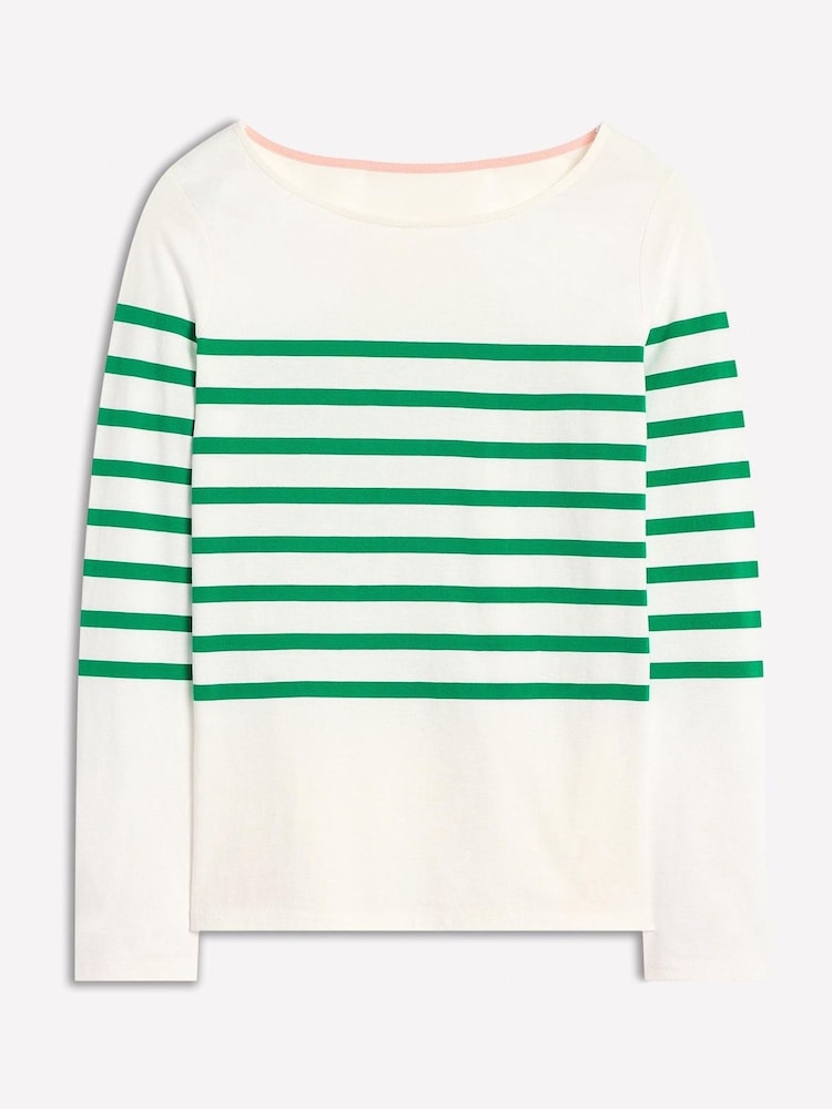 Boden Green Ella Long Sleeve Breton 100% Cotton T-Shirt - Image 6 of 6