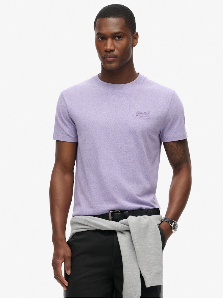 Superdry Iris Purple Marl Essential Logo Embroidery T-Shirt - Image 1 of 6 Superdry Iris Purple Marl Essential Logo Embroidery T-Shirt - Image 1 of 6