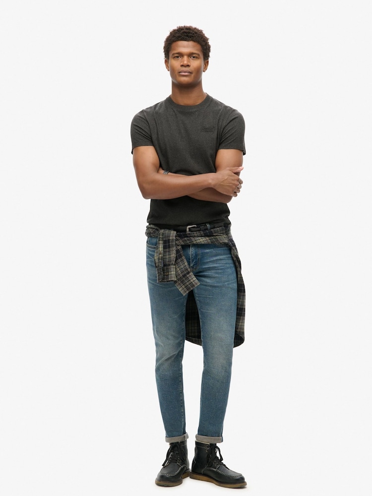 Superdry Raven Black Marl Essential Logo Embroidery T-Shirt - Image 3 of 6