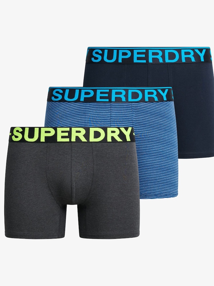 Superdry Navy Blue Stripe Logo Boxer Triple Pack - Image 2 of 8