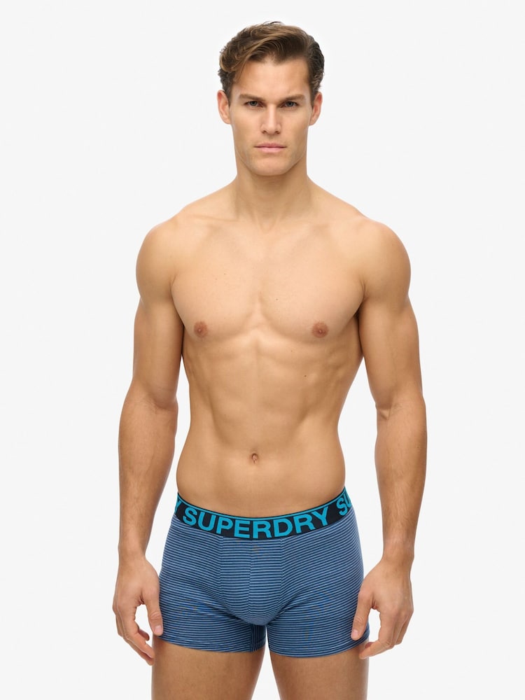 Superdry Navy Blue Stripe Logo Triple 100% Cotton Boxers 3 Pack - Image 2 of 7 Superdry Navy Blue Stripe Logo Triple 100% Cotton Boxers 3 Pack - Image 2 of 7