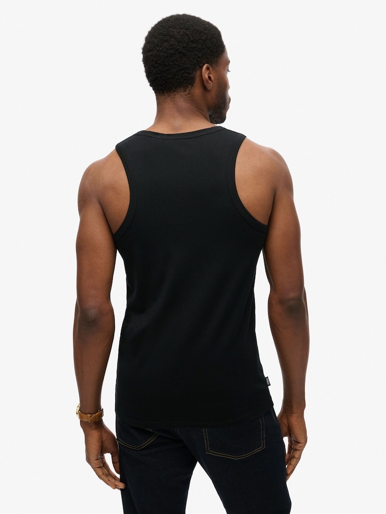 Superdry Black Essential Logo Slim Fit Vest Top - Image 2 of 6 Superdry Black Essential Logo Slim Fit Vest Top - Image 2 of 6