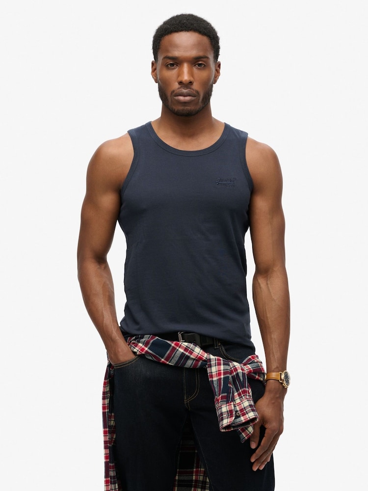 Superdry Eclipse Navy Essential Logo Slim Fit Vest Top - Image 1 of 6