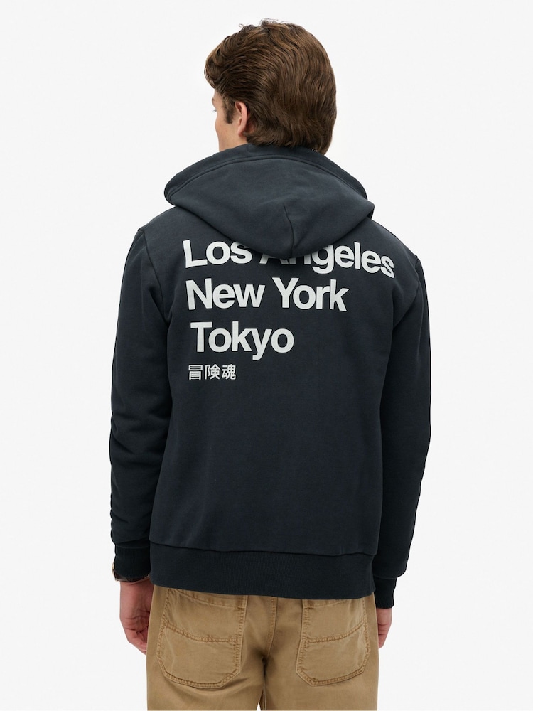 Superdry Black Core Logo City Loose Fit Zip Hood - Image 2 of 5