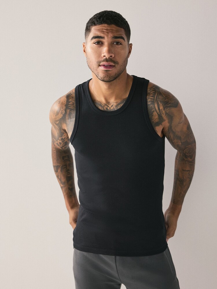 Black Rib Vests 5 Pack - Image 4 of 4