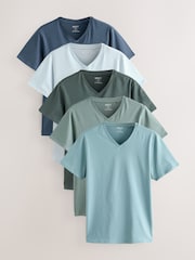 Blue Regular Fit 100% Cotton V-Neck Layering T-Shirts 5 Pack - Image 1 of 13