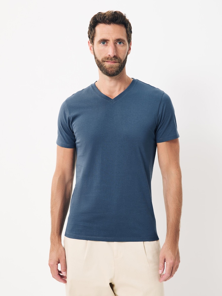 Blue Regular Fit 100% Cotton V-Neck Layering T-Shirts 5 Pack - Image 2 of 13