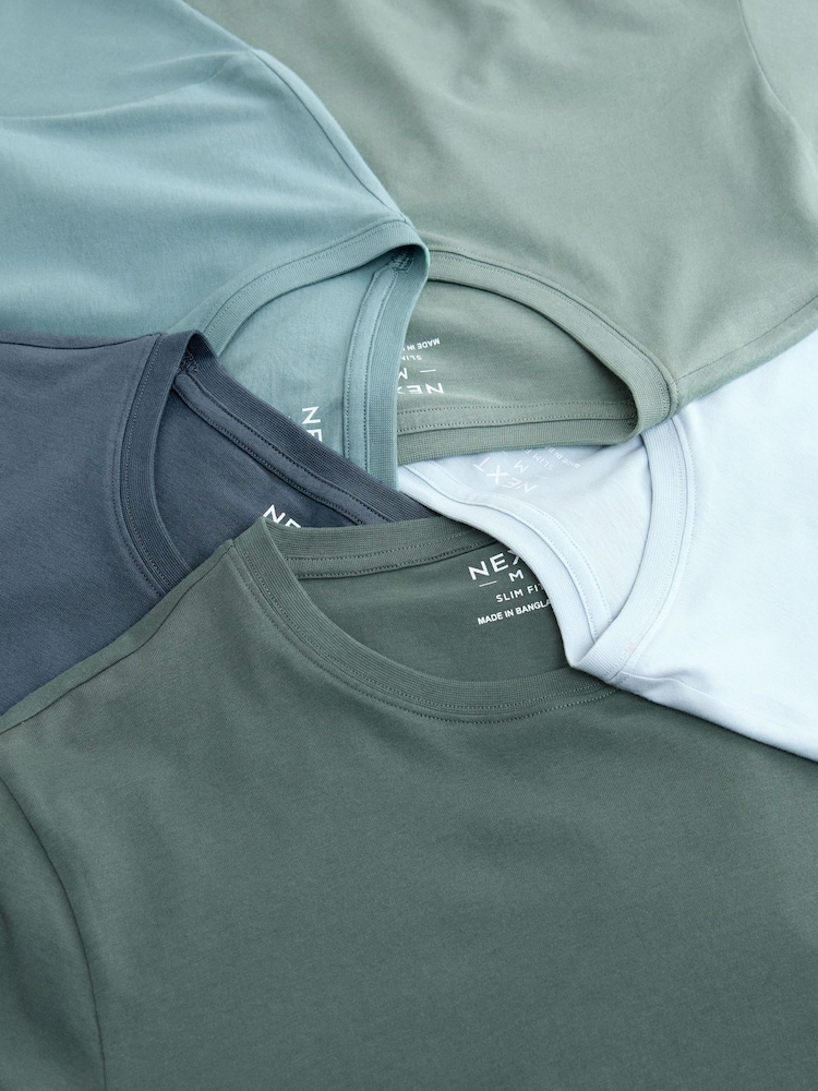 Blue Slim Fit 100% Cotton Layering T-Shirts 5 Pack - Image 13 of 13