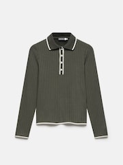 Mint Velvet Khaki Contrast Trim Polo Shirt - Bild 6 von 8