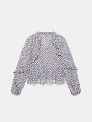 Mint Velvet Grey Geometric Print Ruffle Blouse - Image 7 of 8