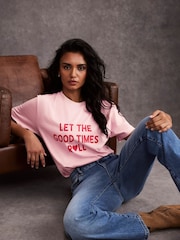 Mint Velvet Pink Graphic Print 100% Cotton T-Shirt - Image 1 of 7