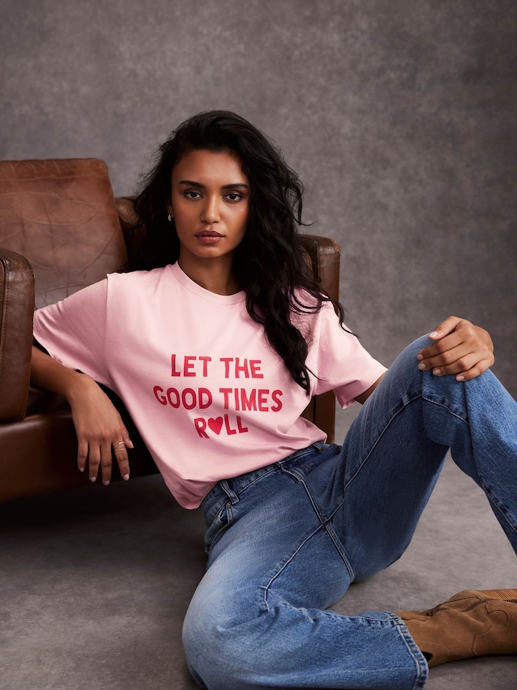Mint Velvet Pink Graphic Print 100% Cotton T-Shirt - Image 1 of 7