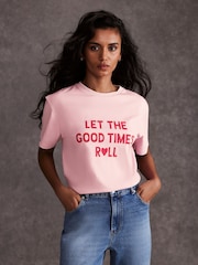 Mint Velvet Pink Graphic Print 100% Cotton T-Shirt - Image 2 of 7